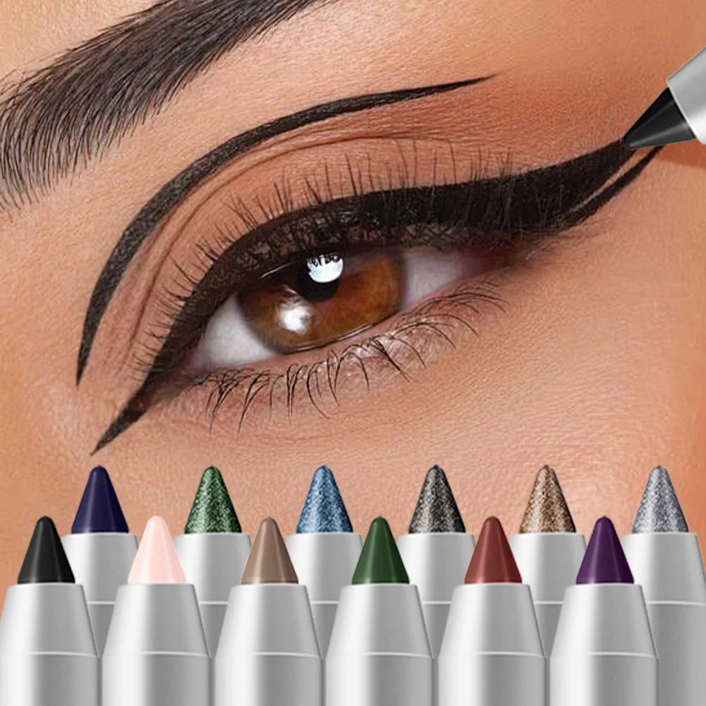 12 Colors Eyeliner Pencil Long-Lasting Wear Waterproof Smudge-Proof Smooth Precise Application Smokey Eyeliner Pencil Makeup